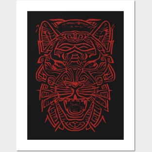 Tiger Tribal Tattoo Tiger With a Slightly Human Face Red Version Posters and Art